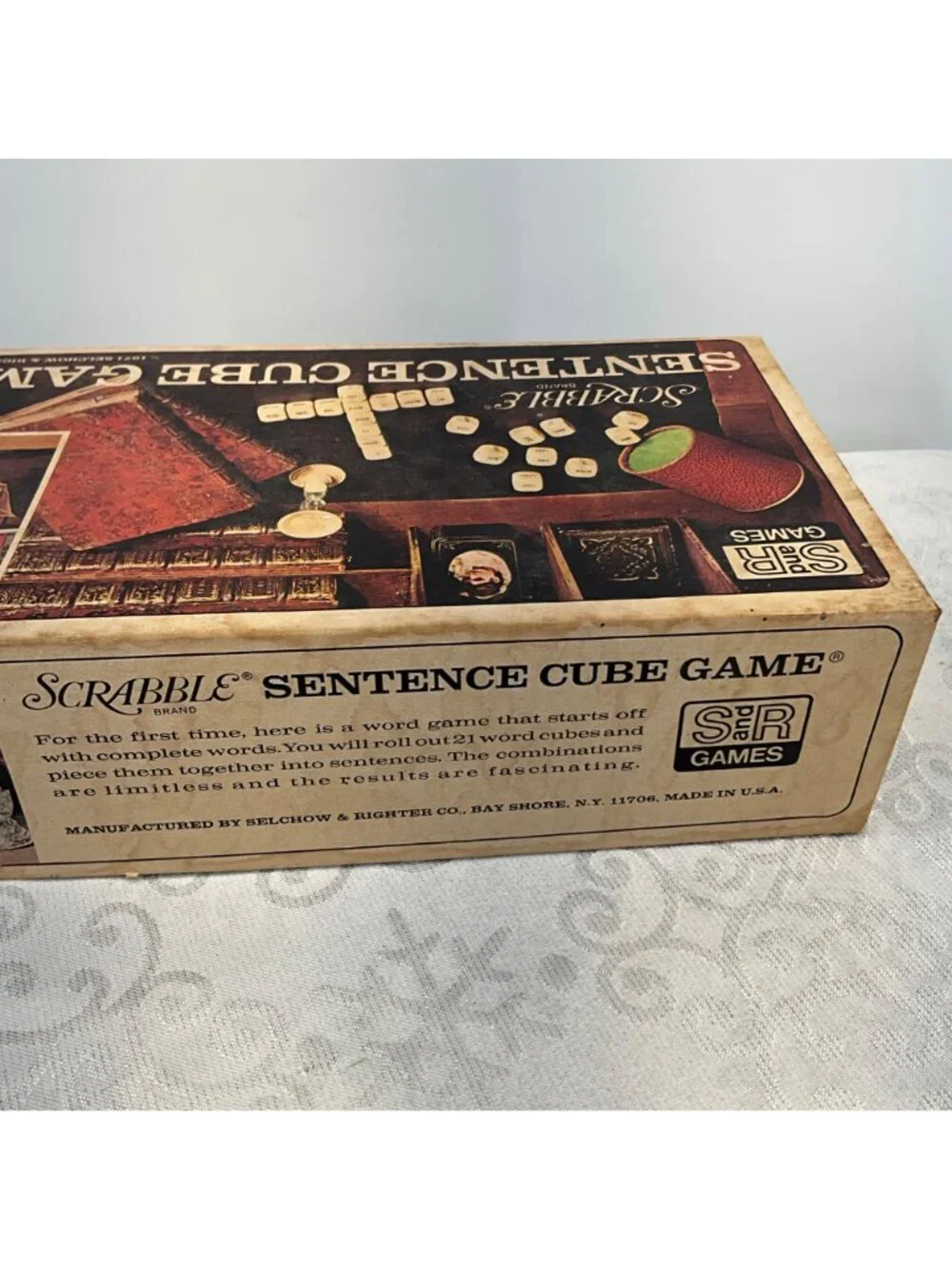 Scrabble Sentence Cube Game 1971 Selchow & Righter Complete W/ Box & Timer